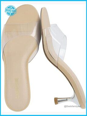 Clear Kitten Heels Mules Slip On Dressy Sandals Comfortable Low Heel Chic